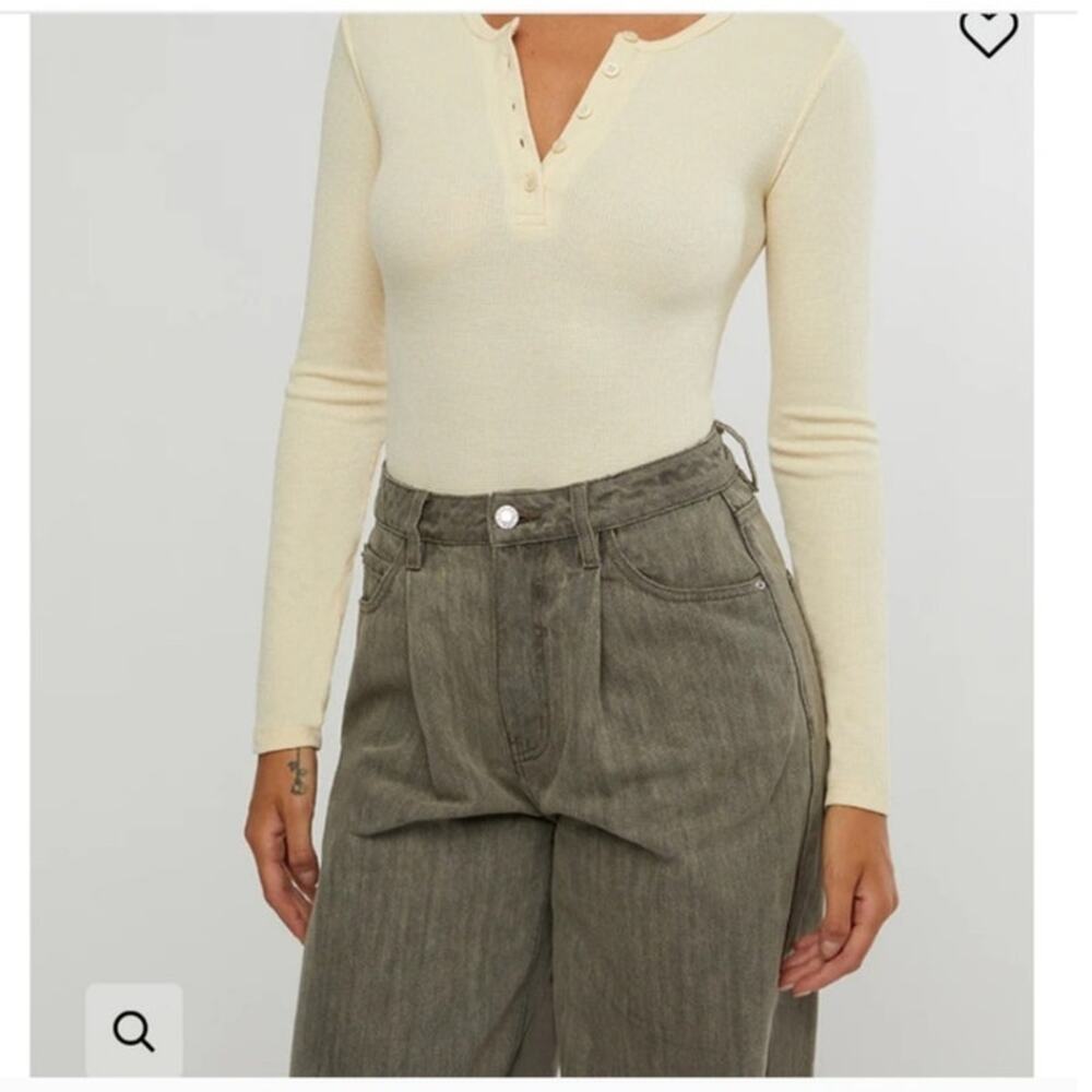 WeWoreWhat Cream Long Sleeve Henley Bodysuit